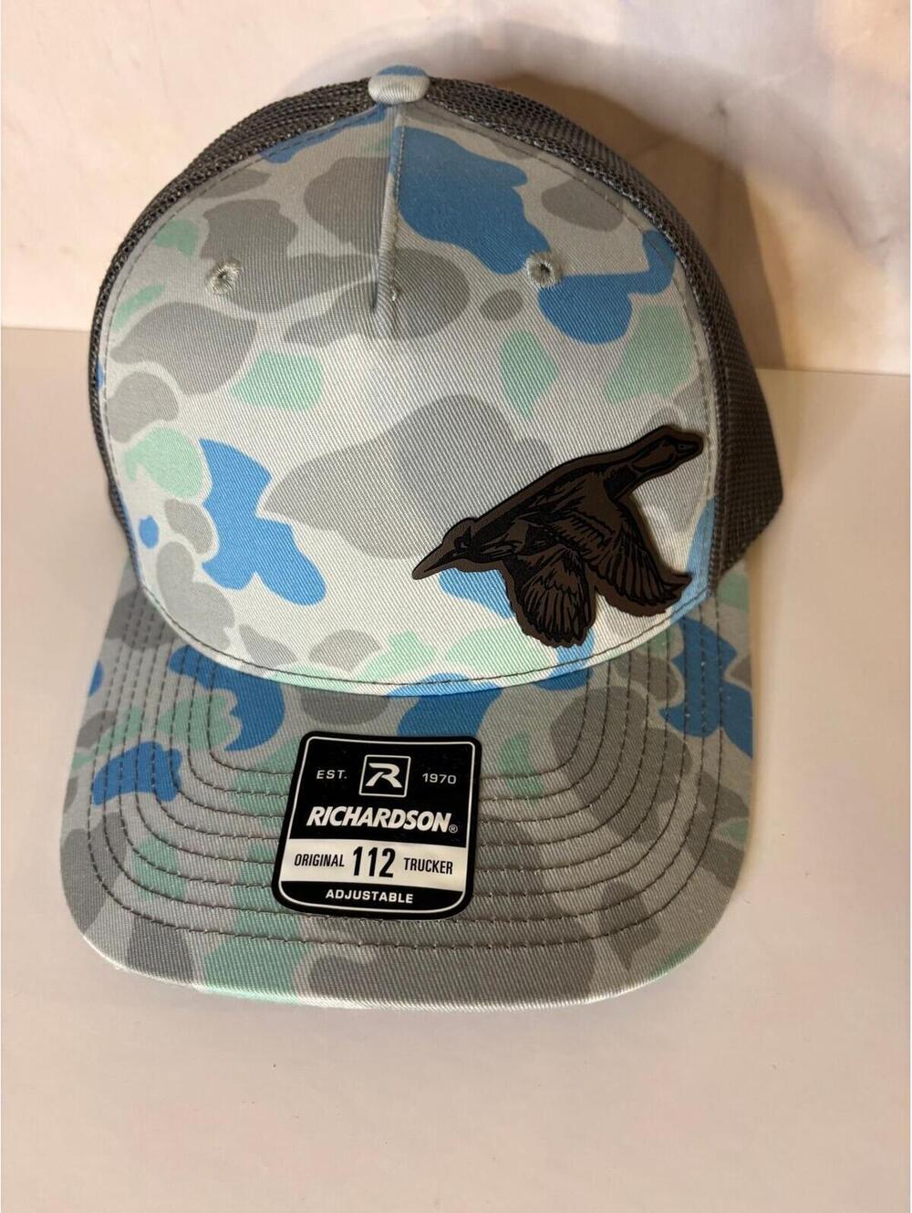 Richardson 112PFP Duck Camo Trucker Hat Custom Leather Patch Snapback Hunting